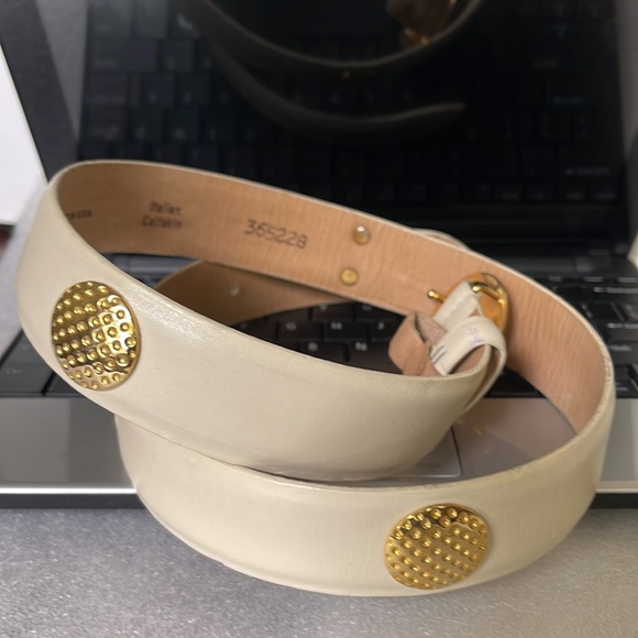 Italian Calfskin 365228 Cream Leather Belt Size: M - Picture 8 of 11